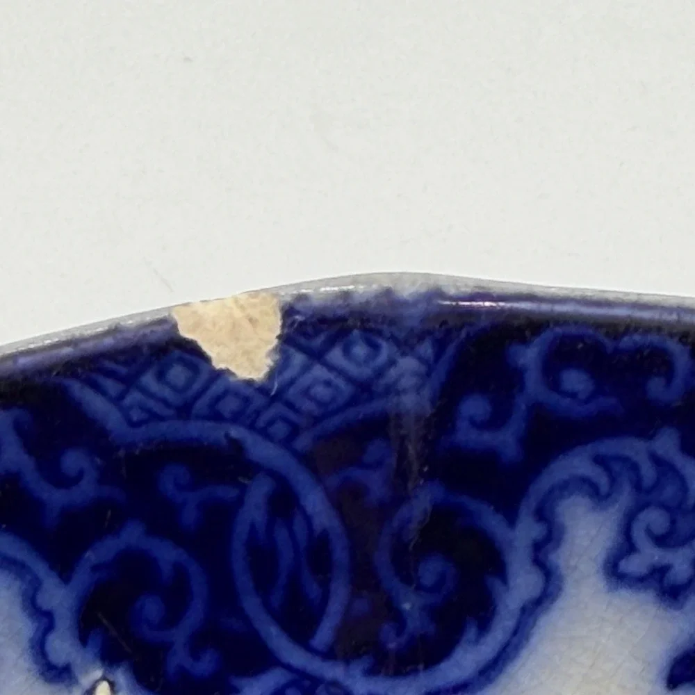 Antique Thomas Phillips & Son Lahore Burslem Flow Blue Plate Pagoda Chinoiserie